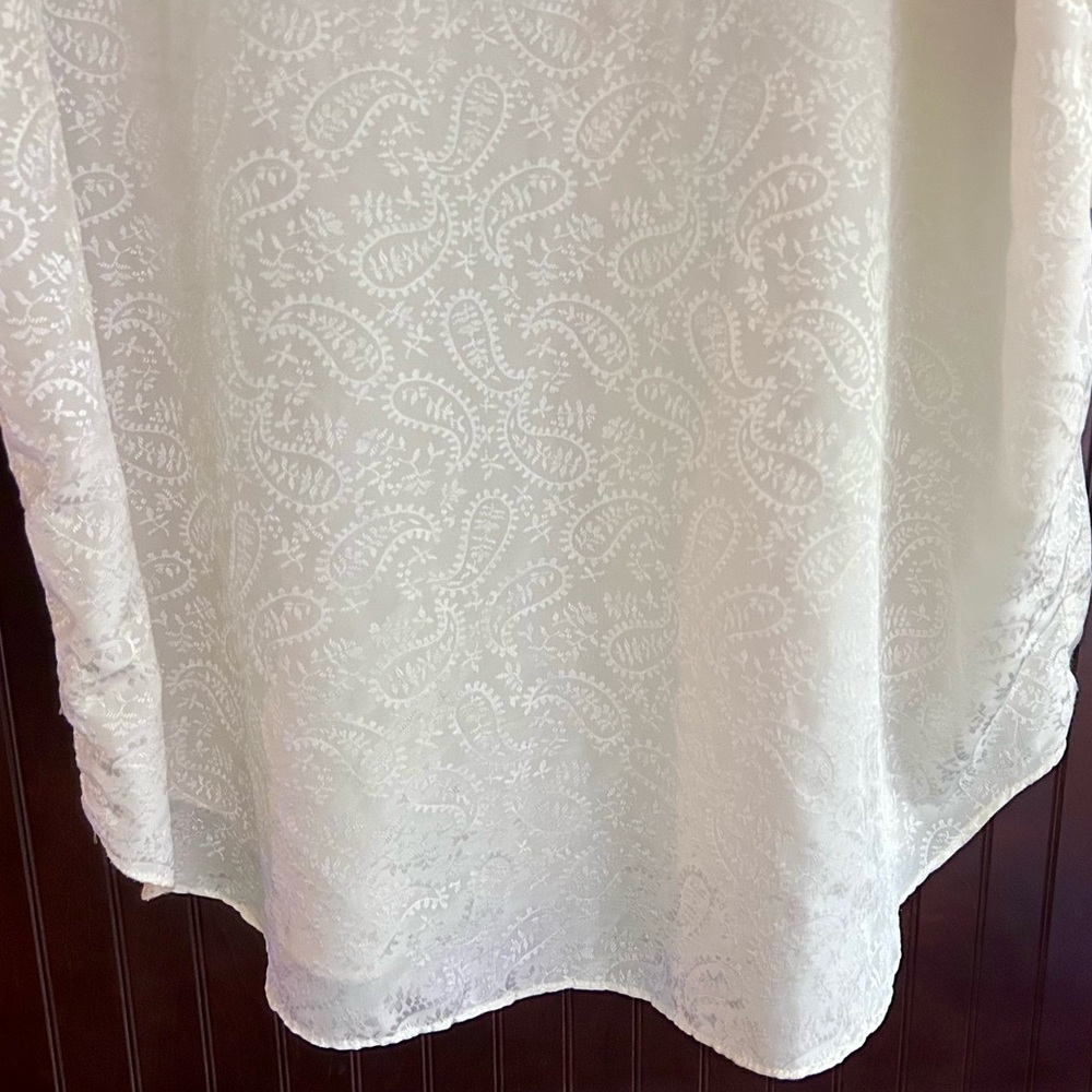 VINTAGE 90S LA NUIT Ivory Satin Jacquard Button Down Shirt Loungewear Top L / XL - Picture 12 of 14